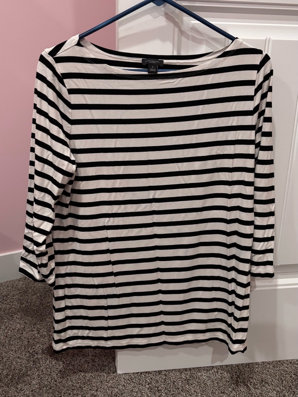 ann taylor Black & White Striped Long Sleeve Boatneck shirt